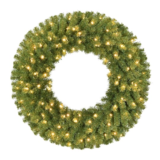 36" Pre-Lit Artificial Utah Spruce Wreath, Warm White LED Lights By Puleo International in Green | Michaels®